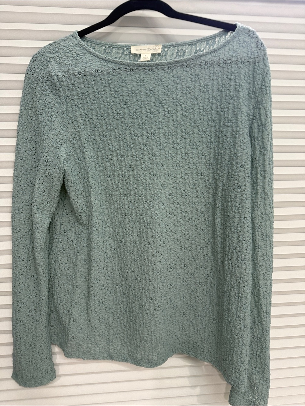 Treasure & Bond Textured Long-Sleeve Top in Sage Blue